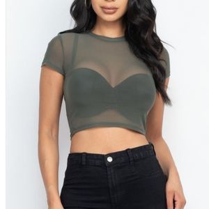 Back in Stock! Olive Green Sheer Crop Top in 4 Colors!